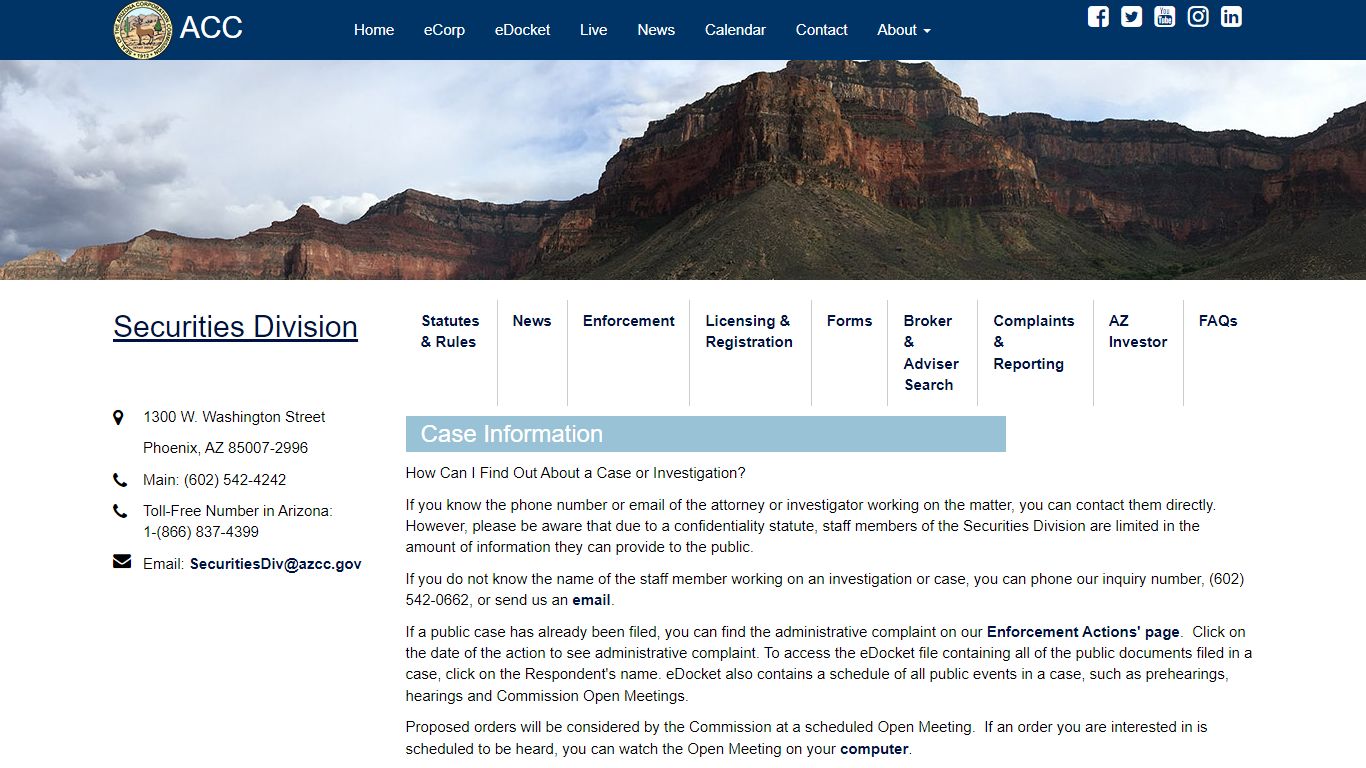 Case Information | Arizona Corporation Commission